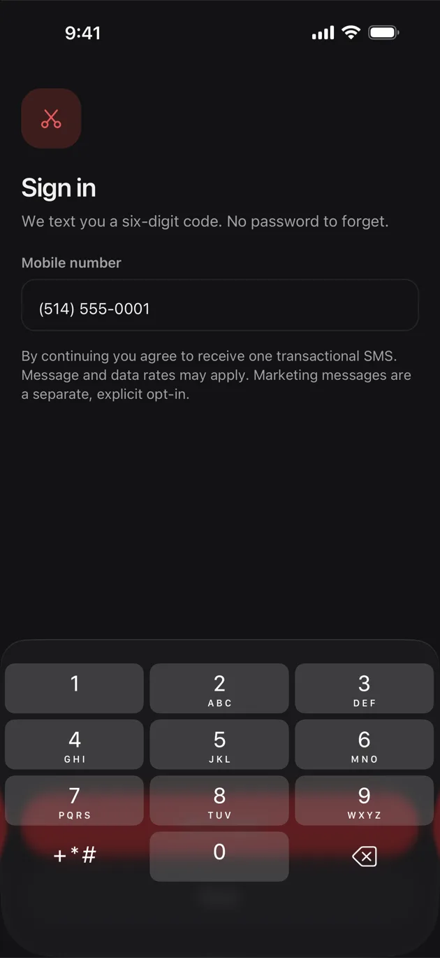 The Chaise app on iPhone: entering the number