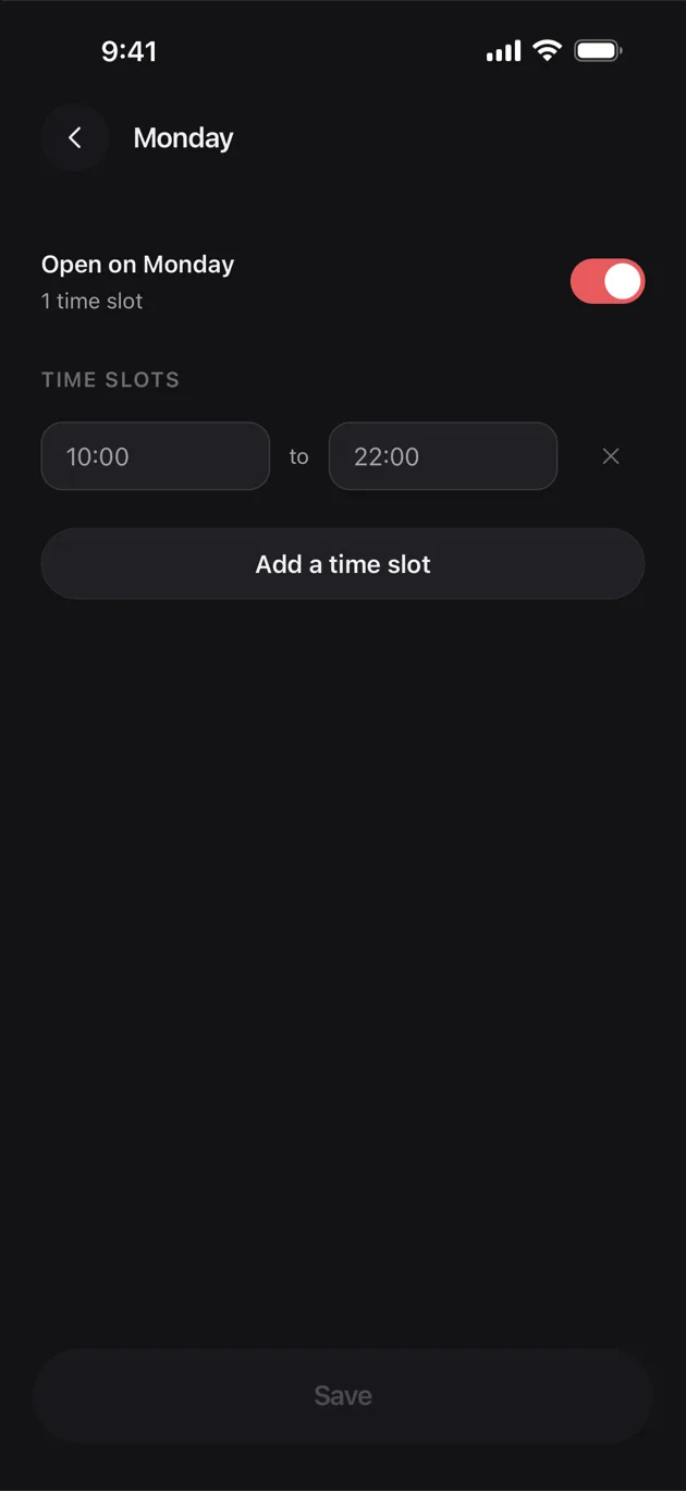 The Chaise app on iPhone: change one day