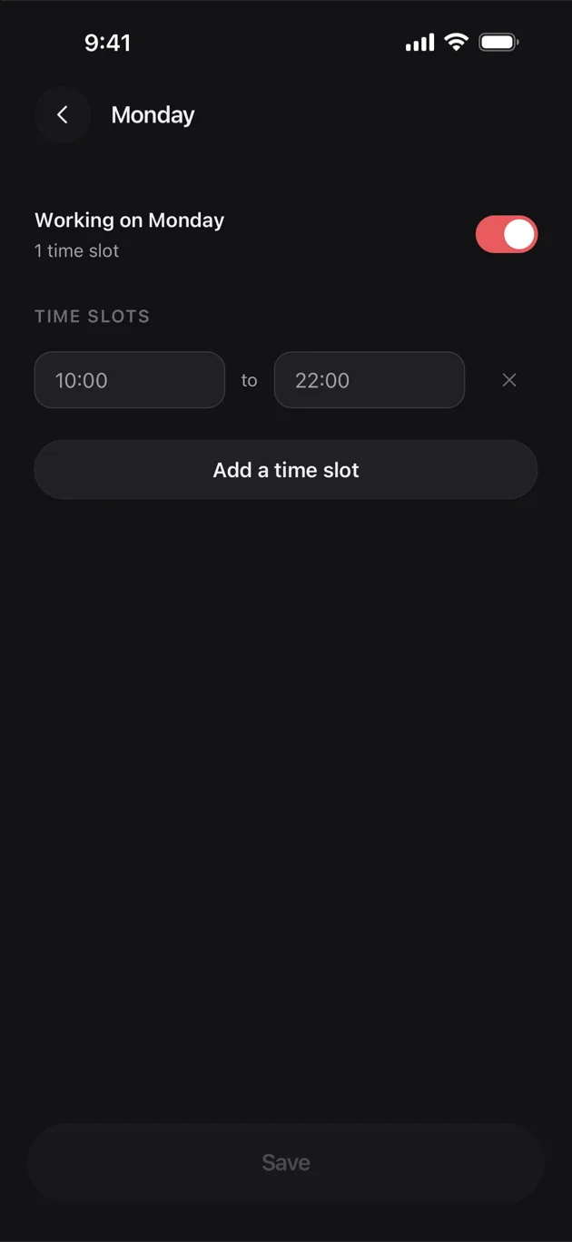 The Chaise app on iPhone: change one day