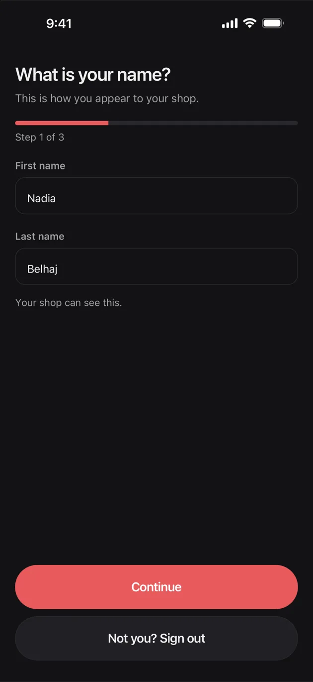 The Chaise app on iPhone: say who you are