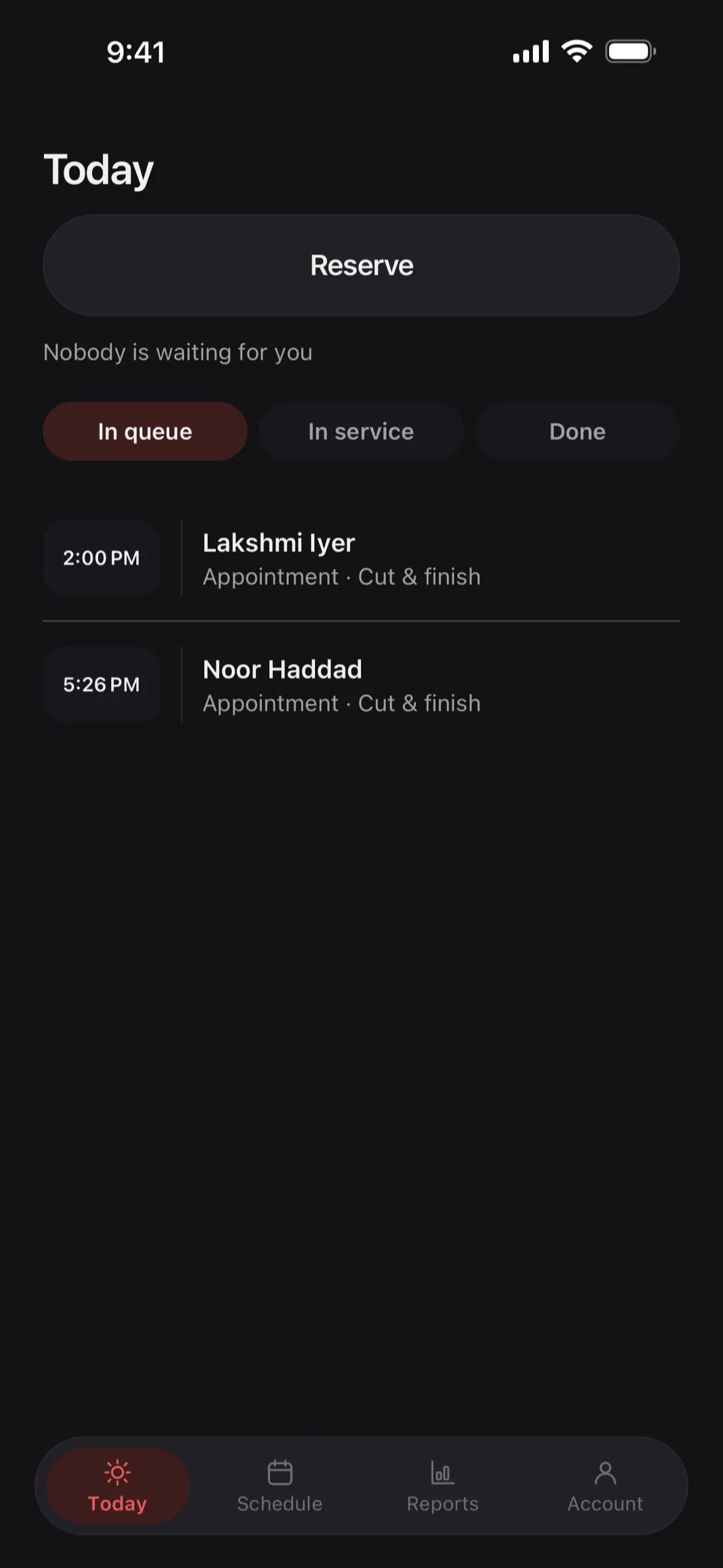 The Chaise day view on iPhone: who is coming, when, and what they booked